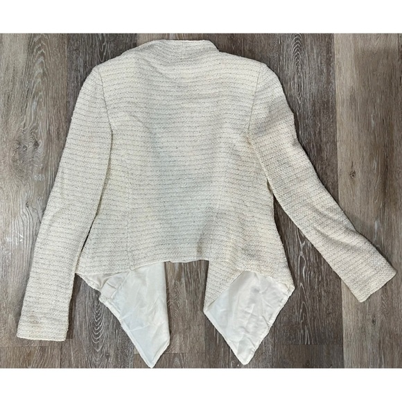 St John Couture Women Sz 2 Ivory Tweed Metallic Silver Gold Ruffle Blazer Jacket - Picture 10 of 10